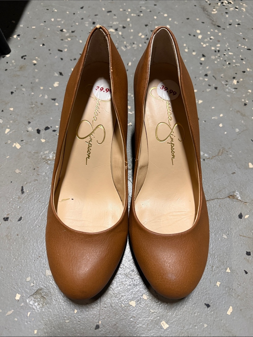 Tan Leather Round-Toe Pumps